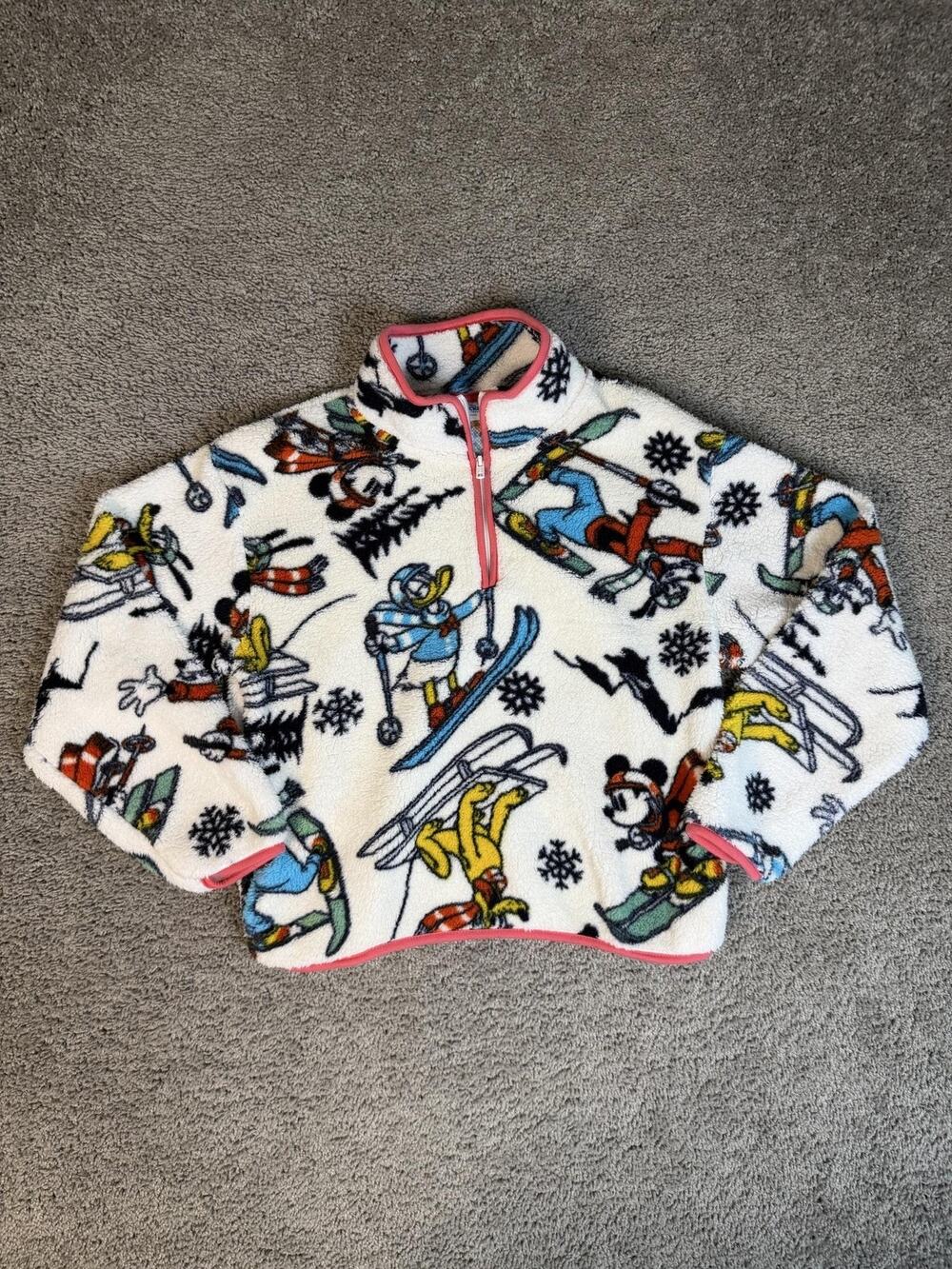 Disney Mickey And Friends Jacket Womens S Ski Cozy Fair Isle Fleece 1/4 Zip